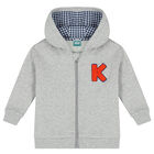 Younger Boys Grey Logo Hooded Zip Up Top, 1, hi-res